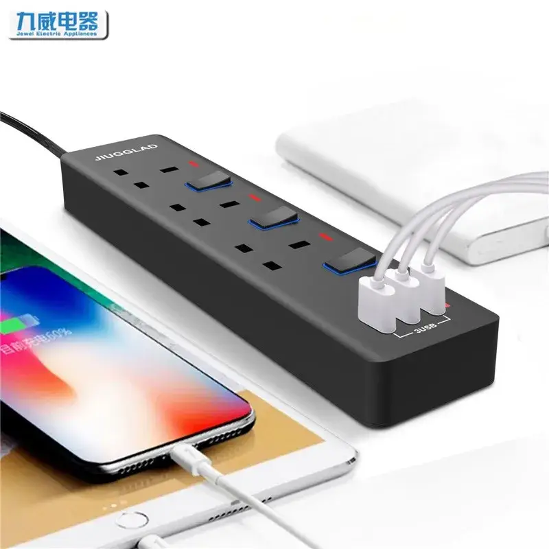Phích cắm UK 3USB mở rộng dây kéo đen trắng từ Malaysia: 3 cách tiện lợi