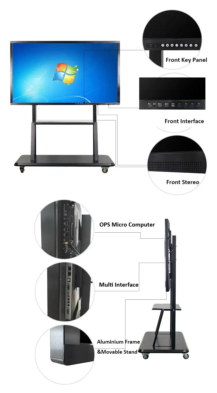 Màn hình tương tác thông minh kích thước 98 - 110 inch cho công tác giáo dục và hội nghị với hiển thị đa điểm tùy chỉnh