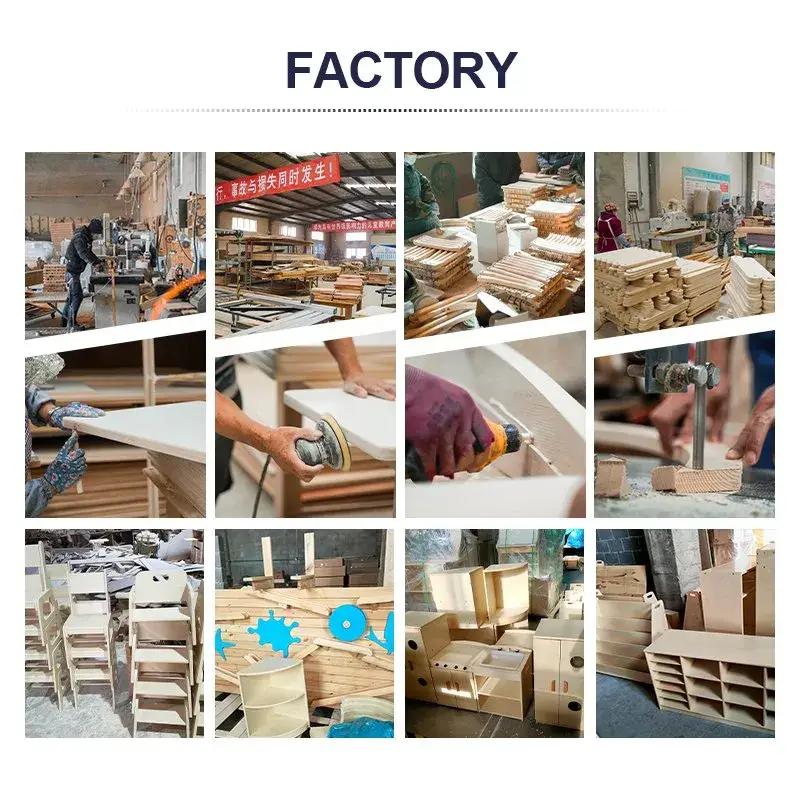 Nội thất mẫu giáo Montessori bằng gỗ, bao gồm bàn, ghế và tủ thiết kế theo phong cách Reggio cho lớp học mẫu giáo