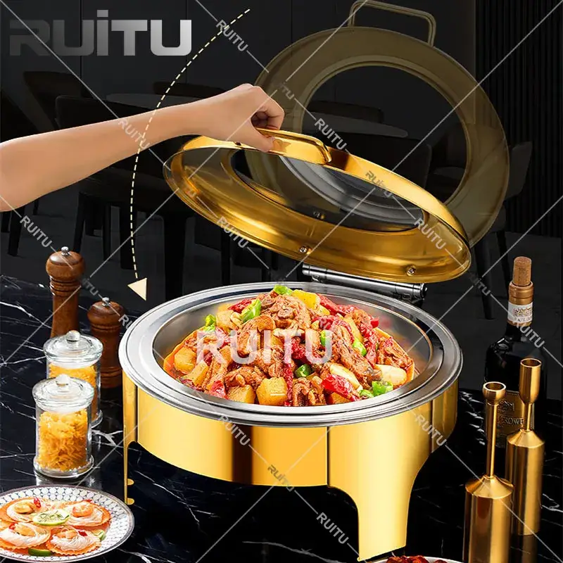 Thiết bị tiệc buffet hiện đại dành cho nhà hàng khách sạn, bao gồm nắp bản lề treo móc và chén giữ nhiệt kiểu Ấn Độ cho đám cưới