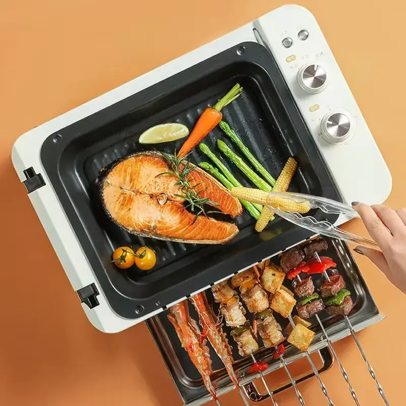 Máy nướng xiên tự động với công nghệ hiện đại, sử dụng lò nướng điện không gây khói cho không gian bếp