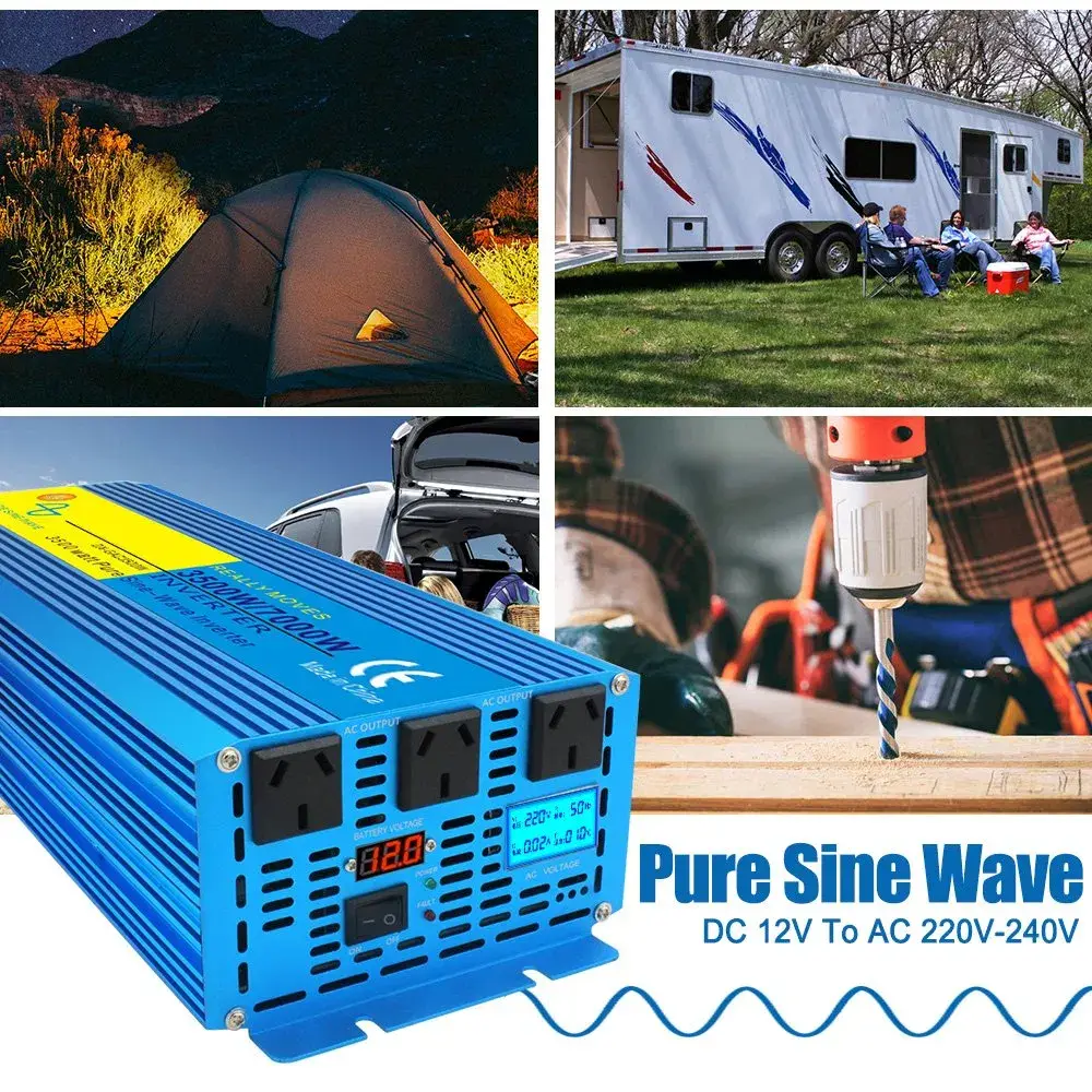 Vận hành liên tục của bộ biến tần Evergrn 3kw 3000W 3500W 7000W với ổ cắm Au 12V đến 220V