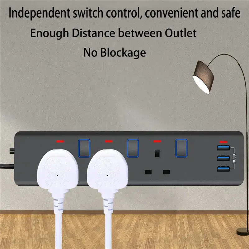 Phích cắm UK 3USB mở rộng dây kéo đen trắng từ Malaysia: 3 cách tiện lợi