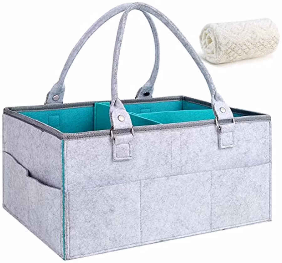 Giỏ đựng tã cho bé sơ sinh từ chất liệu felt RPET di động, tiện lợi dùng để tổ chức đồ đạc và giỏ tắm cho bàn thay đồ, xe hơi, nursery hình ảnh 12-description