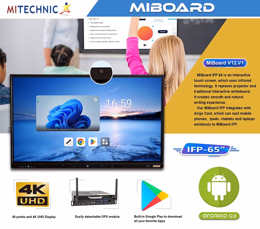 65 Bảng thông minh đa chức năng Miboard V12 với đèn LED hồng ngoại và màn hình LCD hiển thị hình ảnh 12-description