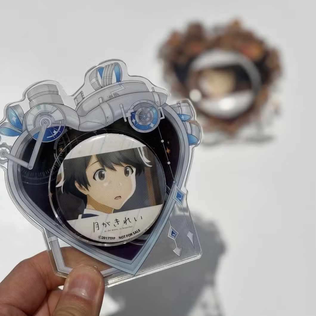 Khung Huy Hiệu Màu Xanh Trái Tim Cơ Khí OEM Anime, Chất Liệu Nhựa Acrylic, Thiết Kế Laser UV Độc Đáo hình ảnh 12-description