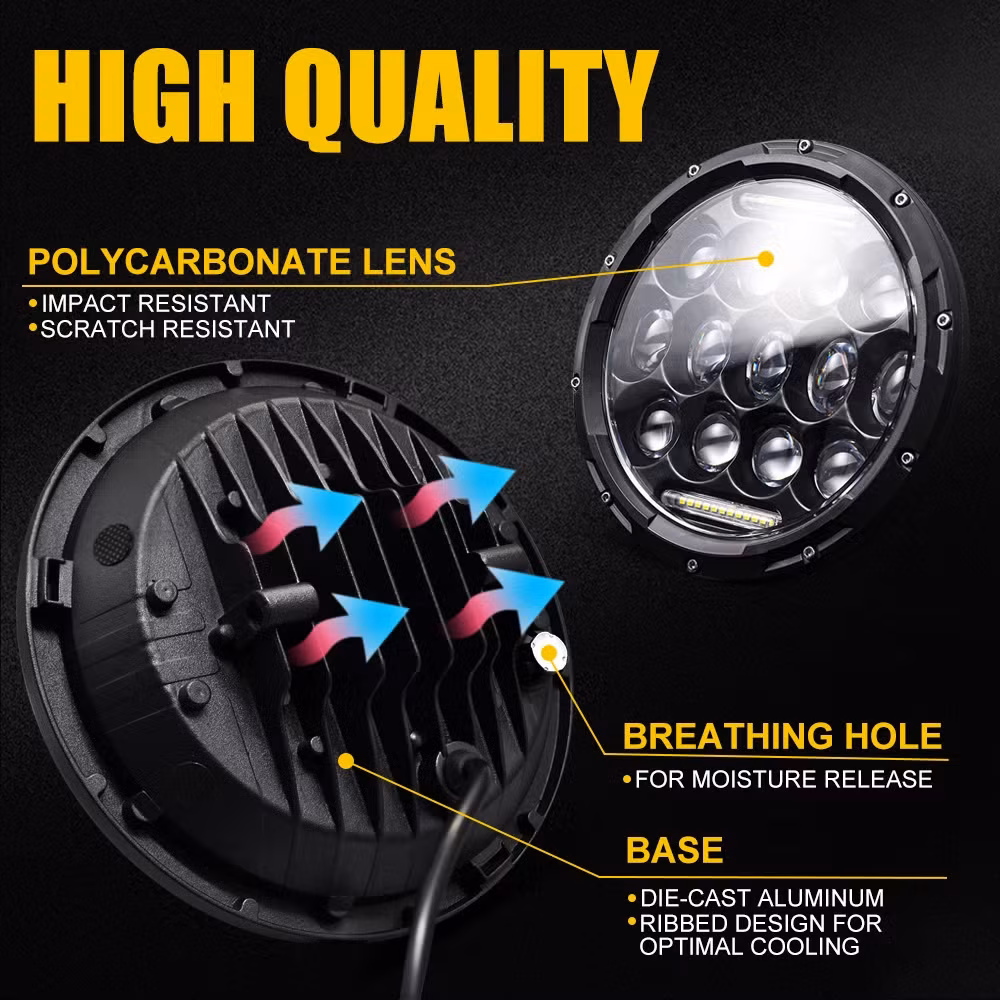 Đèn LED Chiếu Sáng 75W 7inch Chống Nước 8000lm 6000K IP68 Cho Xe Jeep Wrangler hình ảnh 12-description