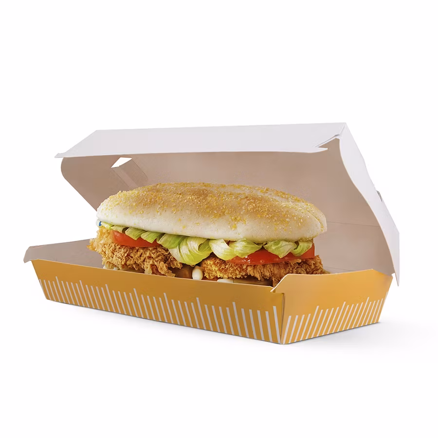 Bánh hamburger: Bao bì thùng giấy thực phẩm phân hủy sinh học dùng một lần cho nhà hàng hình ảnh 12-description