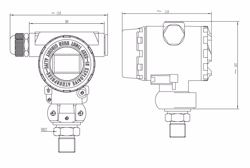 Bộ cảm biến áp suất song song tích hợp với PT100 Intelligent Temperature và tín hiệu 4~20mA hình ảnh 12-description
