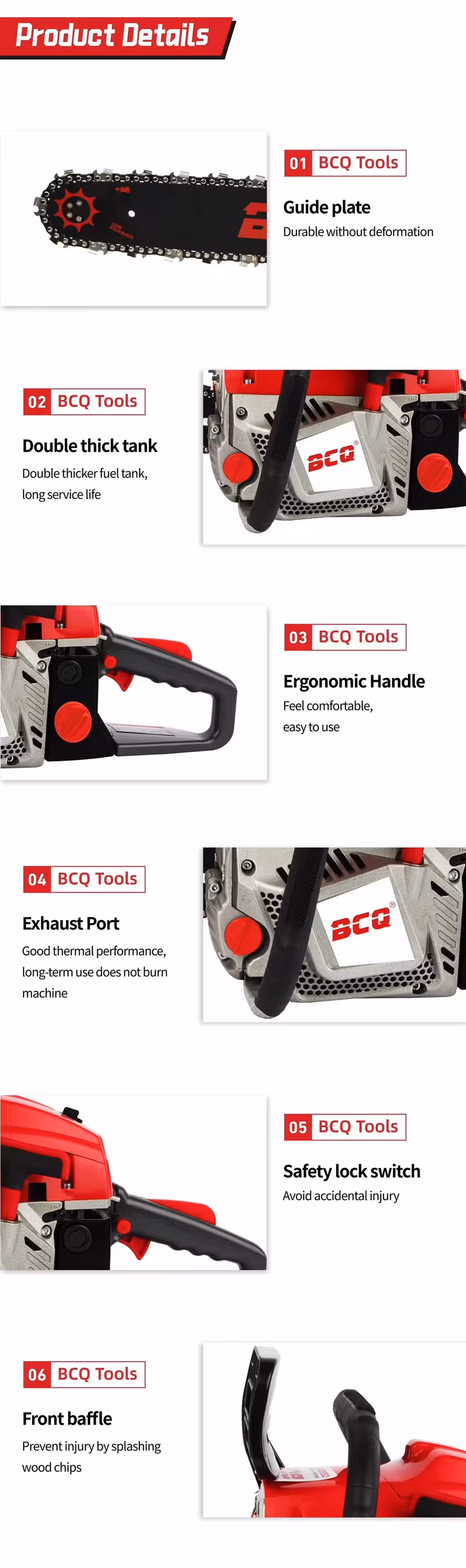 Cưa xăng 2-Stroke 52cc từ nhà máy Trung Quốc, sử dụng hệ thống làm mát bằng không khí và được chứng nhận CE hình ảnh 14-description