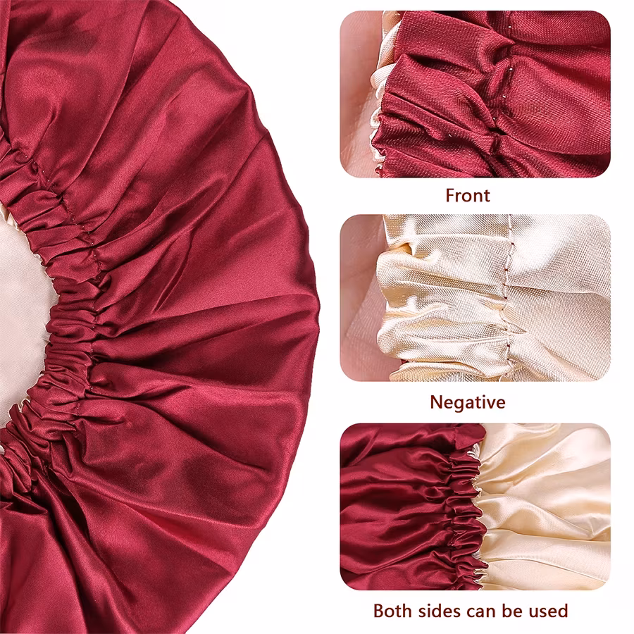 Mũ ngủ satin bán buôn hai lớp, dây đàn hồi điều chỉnh với logo tùy chỉnh - Sản phẩm chất lượng cao hình ảnh 14-description