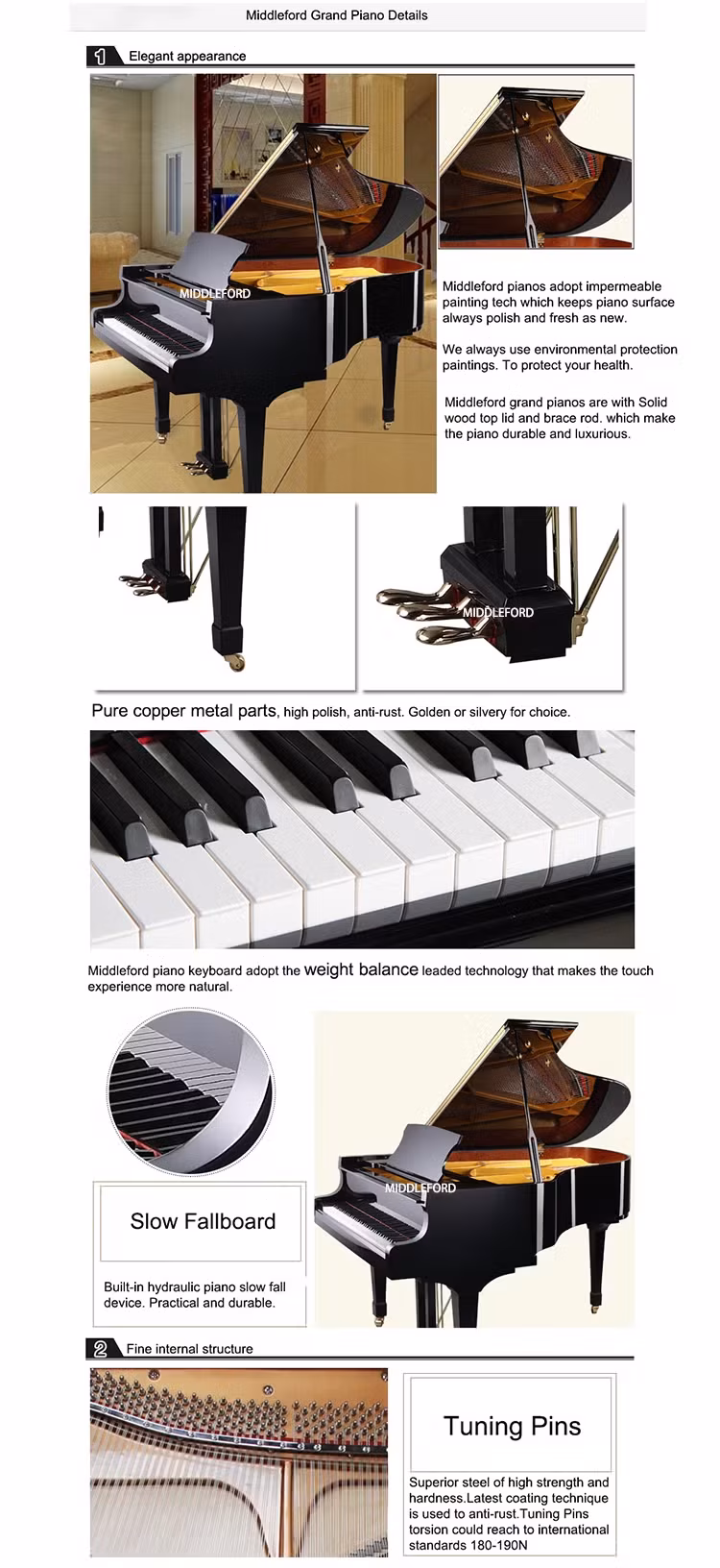 Đàn piano Middleford Gp-148e baby grand âm thanh acoustic chất lượng tốt hình ảnh 14-description