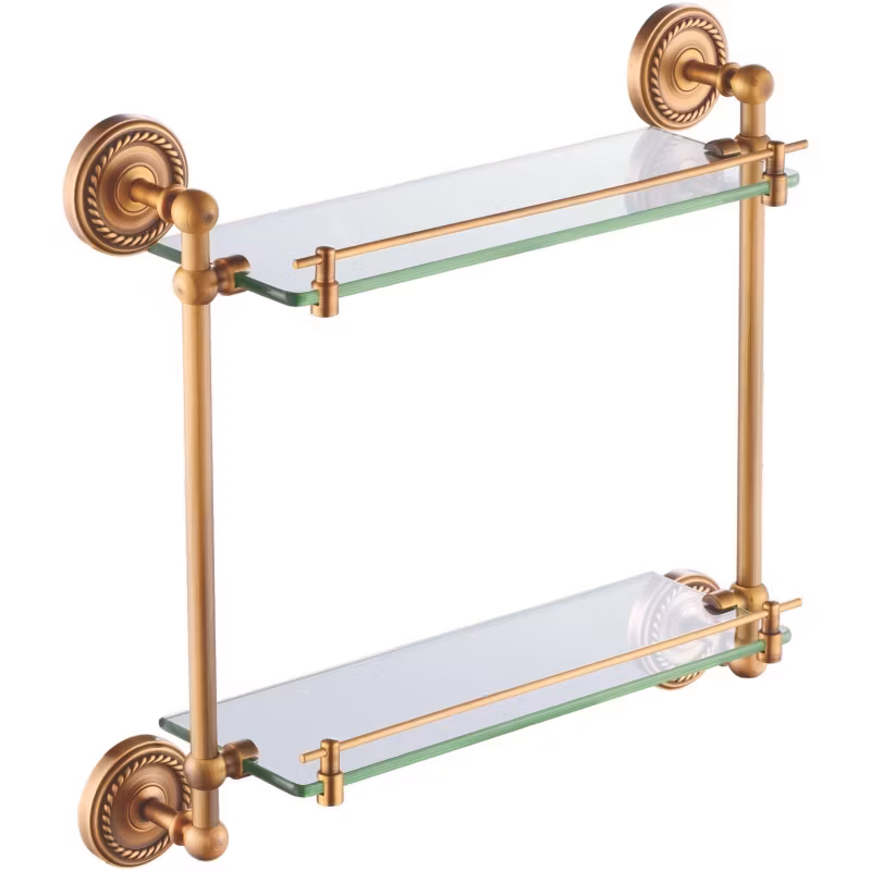 Kệ góc treo tường làm bằng thép không gỉ màu vàng, kệ đôi dành cho phòng tắm hình ảnh 15-description