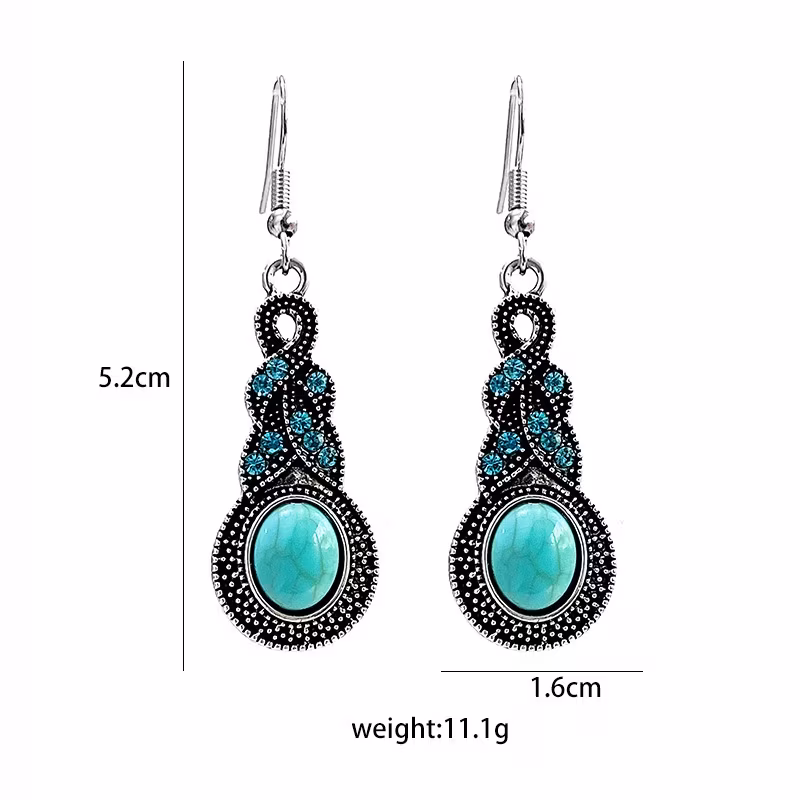 Charm bohemian với bông tai ngọc lam hình cú chạm khắc hình học độc đáo hình ảnh 15-description