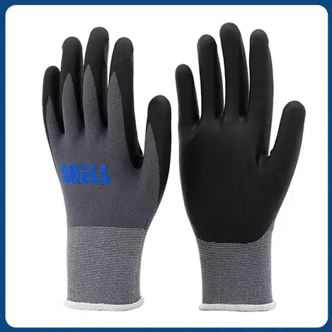 Găng tay an toàn chống mài mòn 15 gauge, màu xám, lớp ni lông, phủ bọt Nitrile và dán kim - sản phẩm chất lượng hình ảnh 20-description
