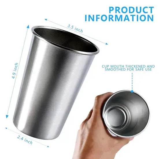 Pint Cốc Thép Không Gỉ Chất Lượng cao cho Uống Bia và Nước Uống, Phù Hợp sử dụng tại Quán Bar, Nhà Hàng và Gia Đình