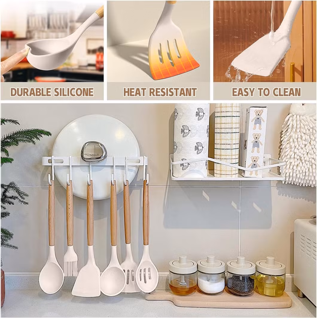 Bộ Dụng Cụ Nhà Bếp Silicone, Sản Phẩm Gỗ Thiên Nhiên, An Toàn Cho Môi Trường hình ảnh 17-description