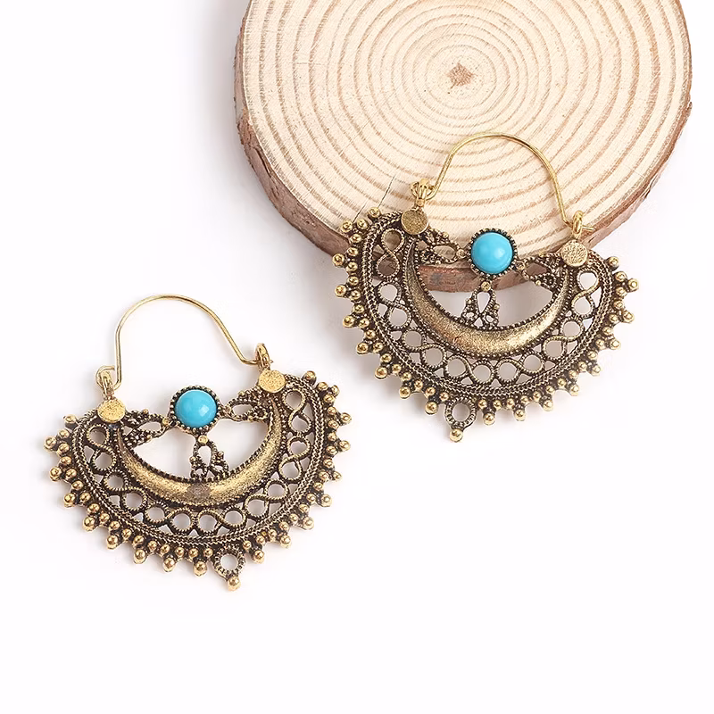 Charm bohemian với bông tai ngọc lam hình cú chạm khắc hình học độc đáo hình ảnh 17-description