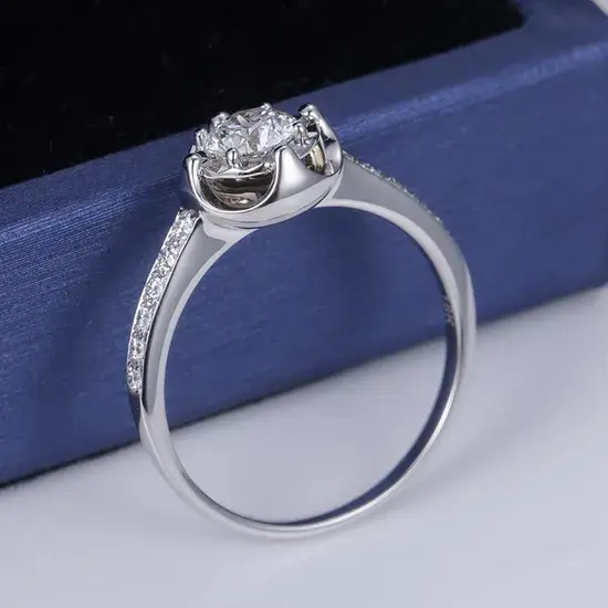 Nhẫn nữ hình tròn kim cương lab 0.5CT, vòng 18K vàng