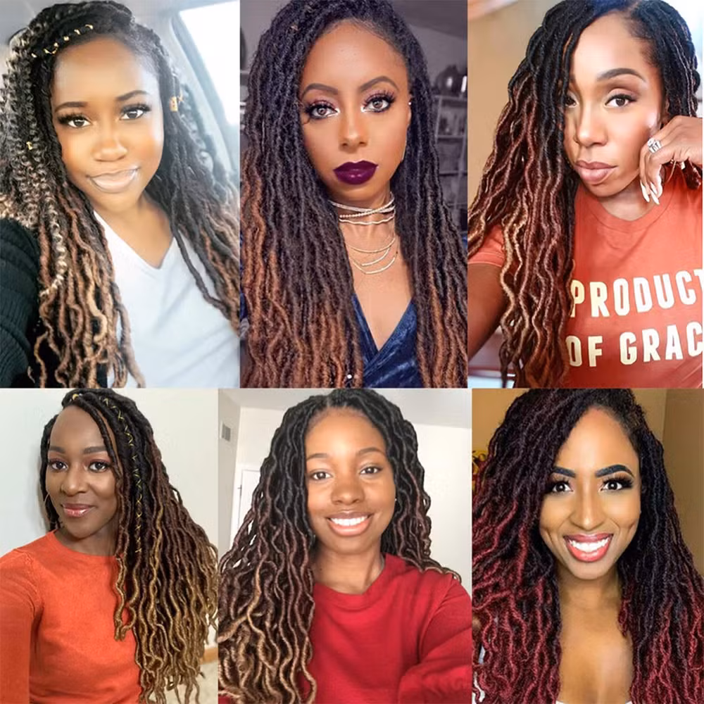 Tóc giả Gypsy Locs, Goddess Faux Locs ombre, tóc nối dreadlocks dài 18 inch xoăn gợn sóng và tóc tết mới nhất hình ảnh 18-description