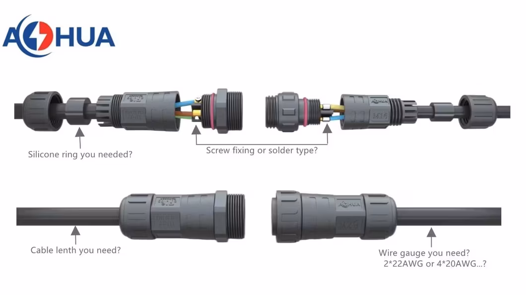 Đầu nối cáp Aohua M25 loại cố định bằng vít, chống nước IP68 300V nam điện 25A đến nữ dây nguồn hình ảnh 19-description