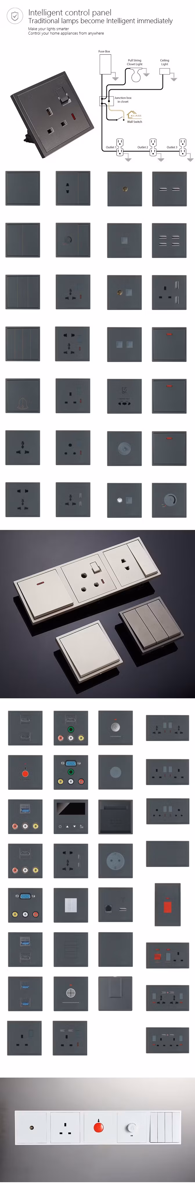 Ổ cắm tường UK 45A mạ vàng, thiết kế 1gang 1way kèm đèn hình ảnh 19-description