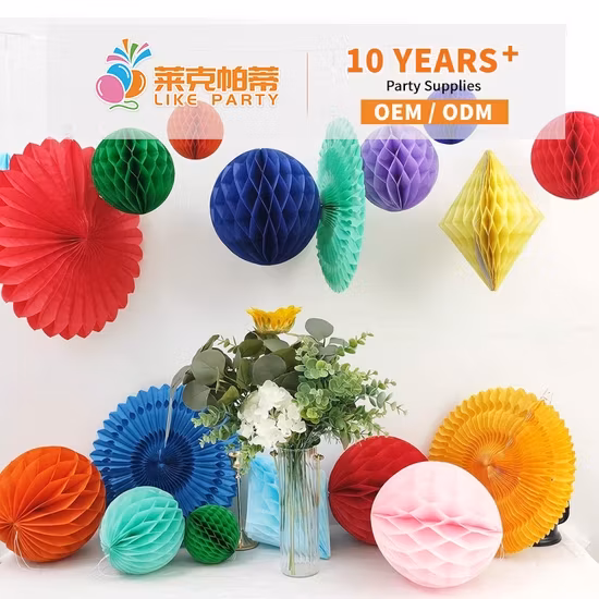 Garland đa màu sắc và bóng tổ ong treo trang trí sân khấu phòng khách cho bữa tiệc lễ hội hình ảnh 1-description