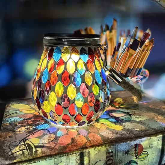 Đèn lồng gốm mosaic năng lượng mặt trời chất lượng cao dành cho không gian ngoại thất
