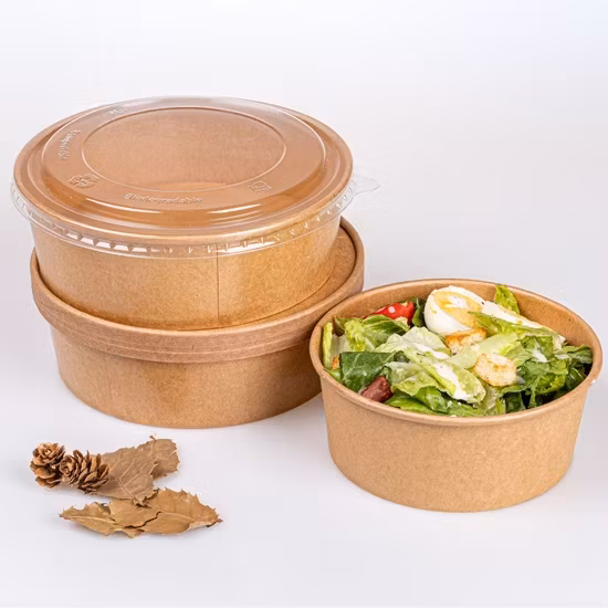 Bát giấy kraft 500ml thân thiện với môi trường, nắp đậy tiện lợi để đựng salad hình ảnh 1-description