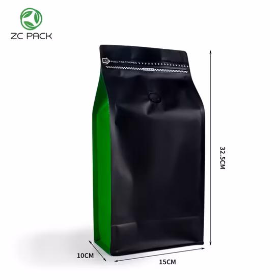 Bao bì túi đứng đáy phẳng nhựa Mylar cao cấp có khóa zip tùy chỉnh và logo riêng, bên trong là lớp nhôm, sử dụng để đóng gói thực phẩm, trà, hạt, cà phê hình ảnh 1-description