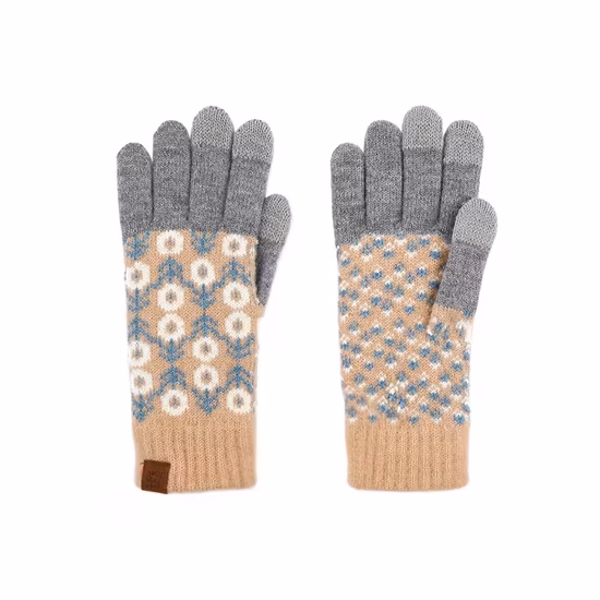 Găng tay mùa đông chất liệu nhung plus retro jacquard, thiết kế dệt kim và chức năng chạm màn hình