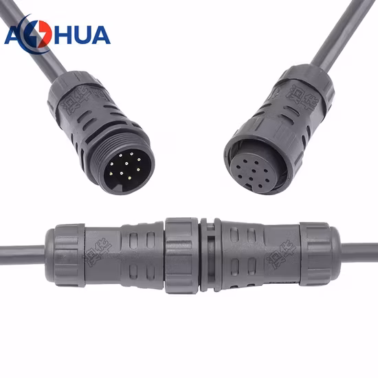 Đầu nối cáp Aohua M25 loại cố định bằng vít, chống nước IP68 300V nam điện 25A đến nữ dây nguồn