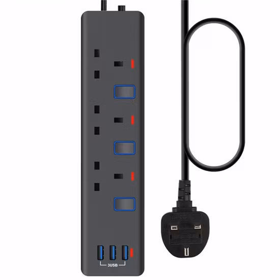 Phích cắm UK 3USB mở rộng dây kéo đen trắng từ Malaysia: 3 cách tiện lợi hình ảnh 1-description