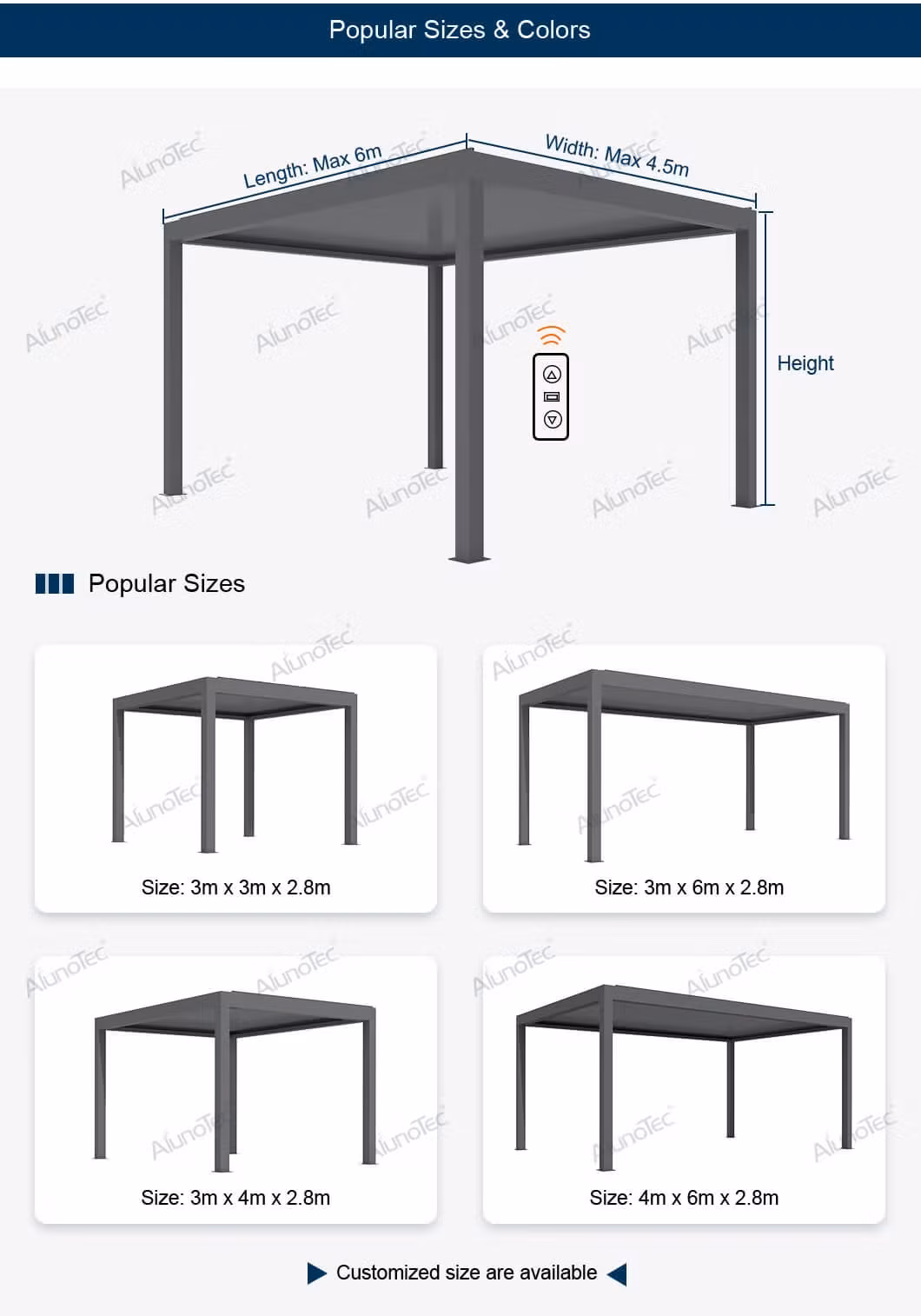 Giàn che nhôm mái louver có thể điều chỉnh với màn che và đèn đi kèm hình ảnh 20-description