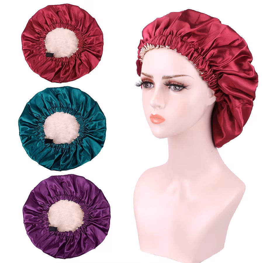 Mũ ngủ satin bán buôn hai lớp, dây đàn hồi điều chỉnh với logo tùy chỉnh - Sản phẩm chất lượng cao hình ảnh 21-description
