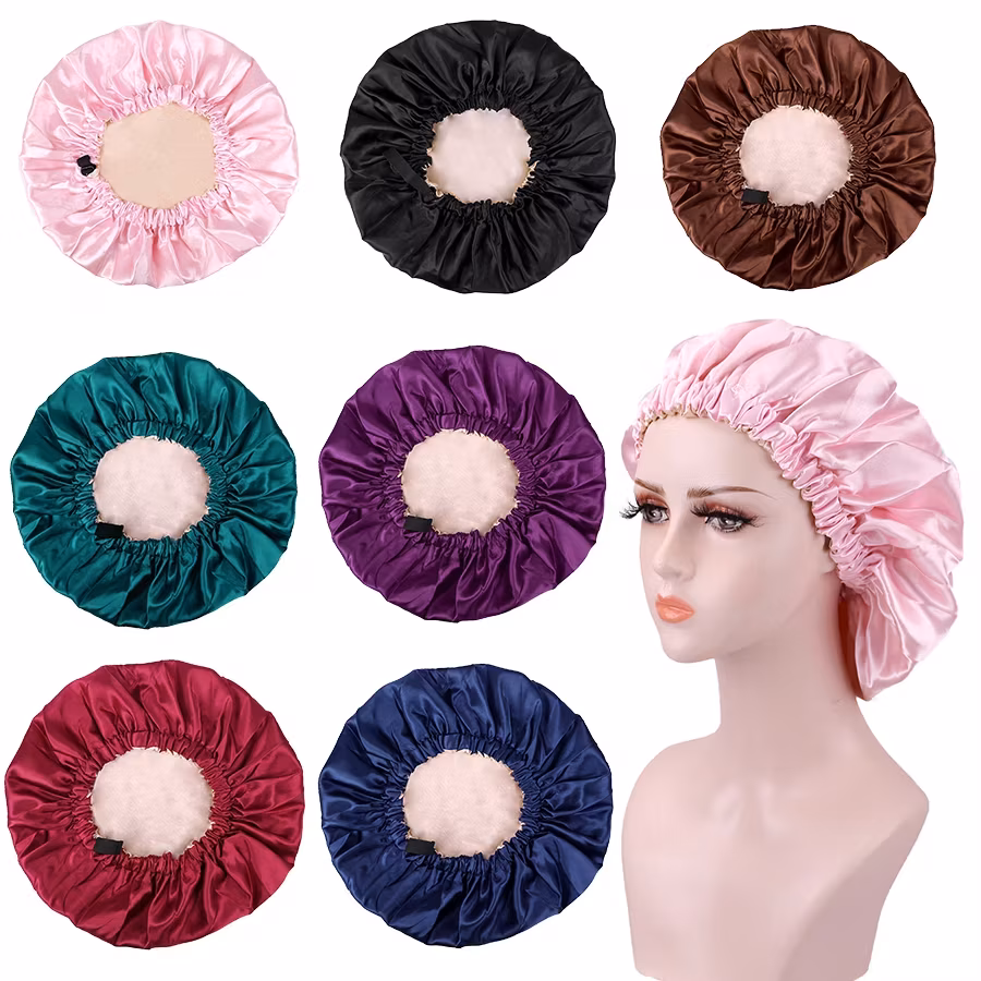 Mũ ngủ satin bán buôn hai lớp, dây đàn hồi điều chỉnh với logo tùy chỉnh - Sản phẩm chất lượng cao hình ảnh 22-description