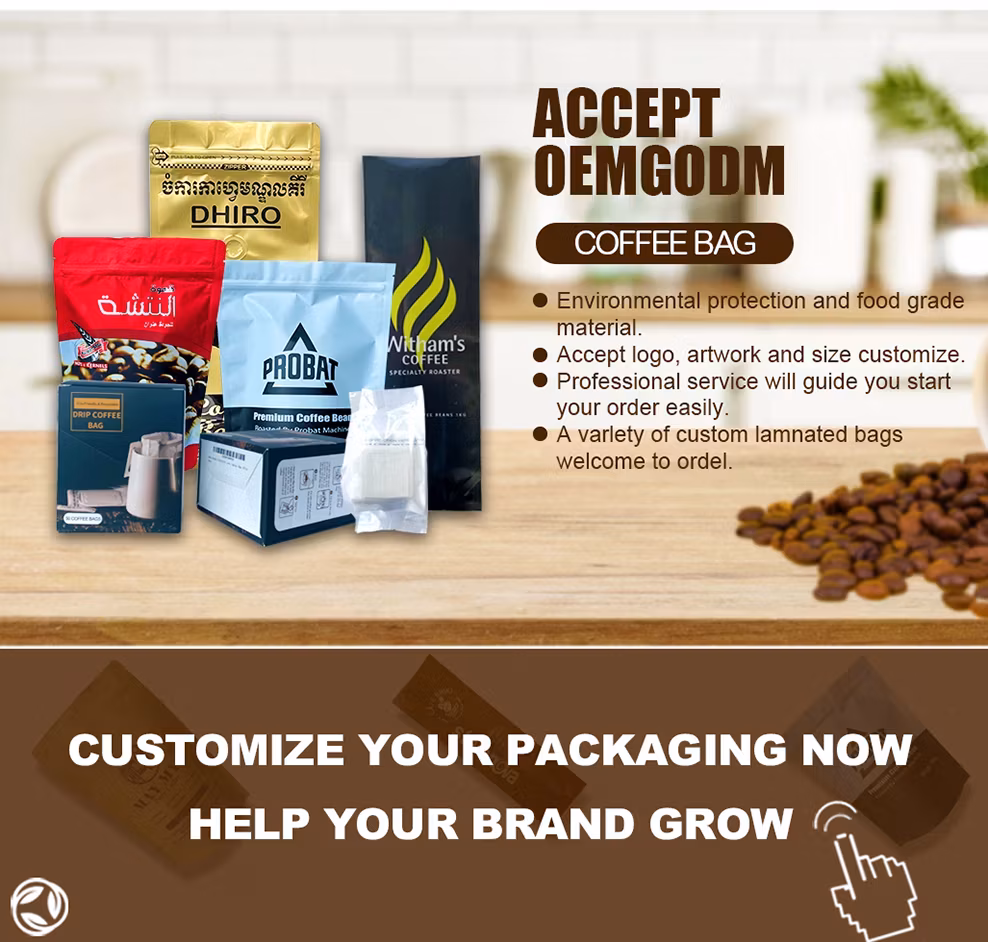 Bao bì túi đứng đáy phẳng nhựa Mylar cao cấp có khóa zip tùy chỉnh và logo riêng, bên trong là lớp nhôm, sử dụng để đóng gói thực phẩm, trà, hạt, cà phê hình ảnh 27-description