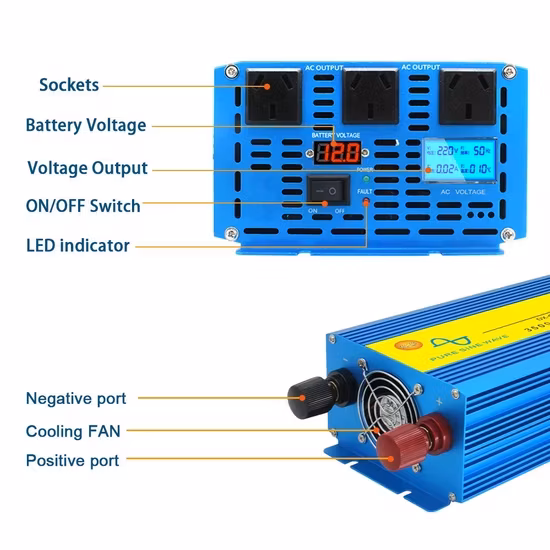 Vận hành liên tục của bộ biến tần Evergrn 3kw 3000W 3500W 7000W với ổ cắm Au 12V đến 220V