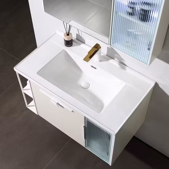 Tủ phòng tắm gỗ tự nhiên chống nước thiết kế đơn dễ dàng phối hợp với nội thất