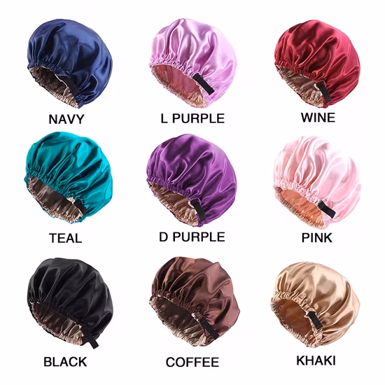Mũ ngủ satin bán buôn hai lớp, dây đàn hồi điều chỉnh với logo tùy chỉnh - Sản phẩm chất lượng cao