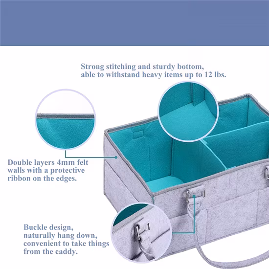 Giỏ đựng tã cho bé sơ sinh từ chất liệu felt RPET di động, tiện lợi dùng để tổ chức đồ đạc và giỏ tắm cho bàn thay đồ, xe hơi, nursery