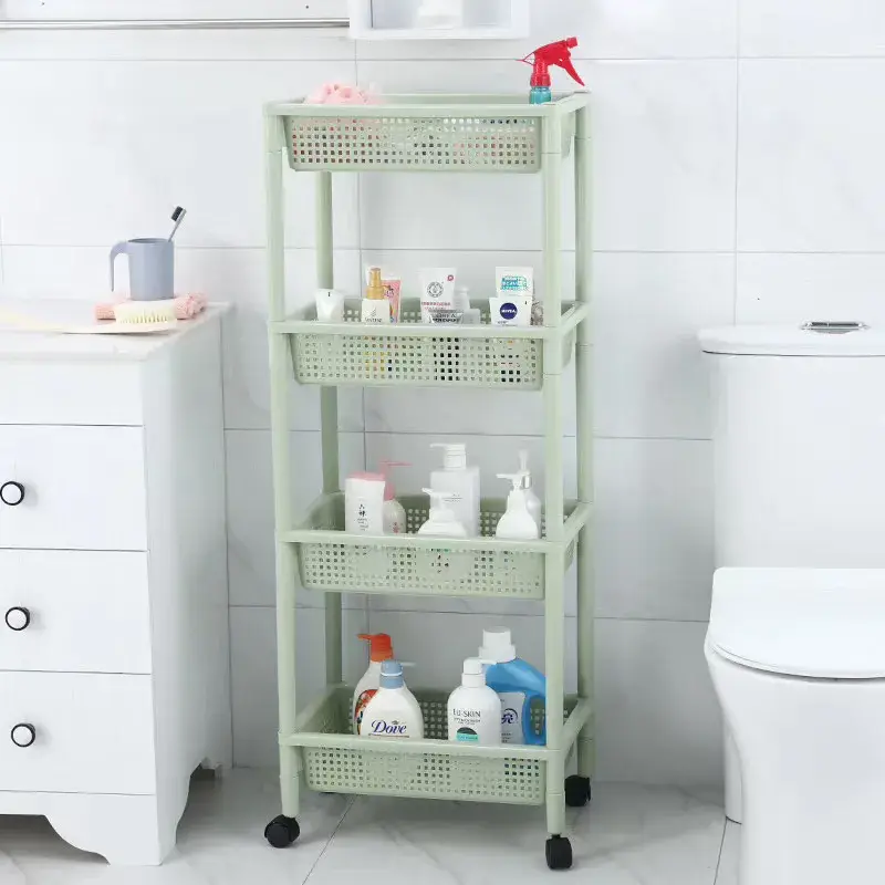 Xe đẩy nhựa lưới ba tầng tiện lợi cho việc sắp xếp trong gia đình