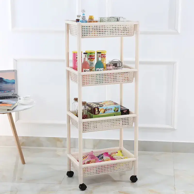Xe đẩy nhựa lưới ba tầng tiện lợi cho việc sắp xếp trong gia đình