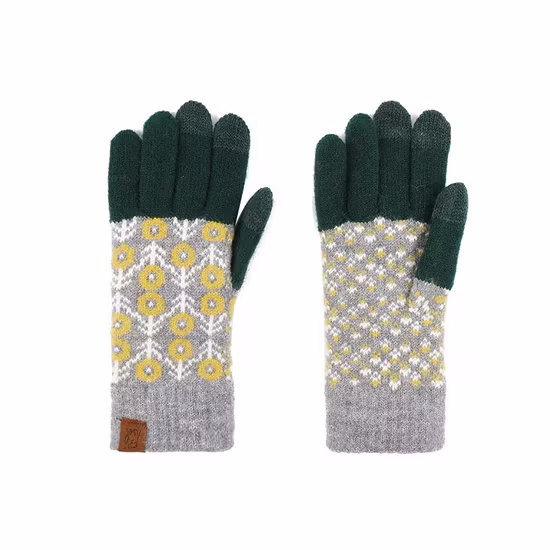 Găng tay mùa đông chất liệu nhung plus retro jacquard, thiết kế dệt kim và chức năng chạm màn hình