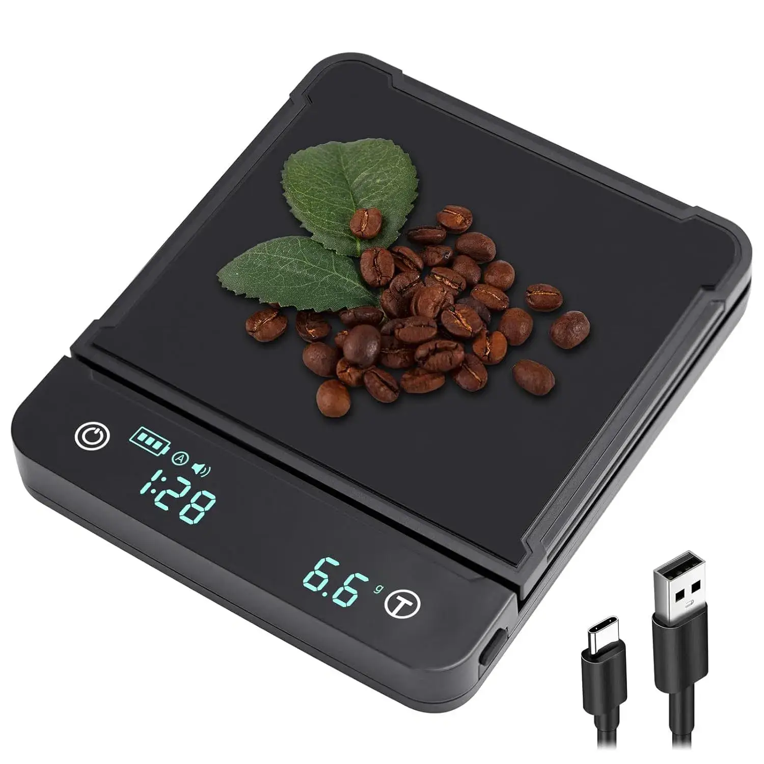 Cân cà phê chống nước sạc USB, độ chính xác 0.1g và dung lượng 3kg
