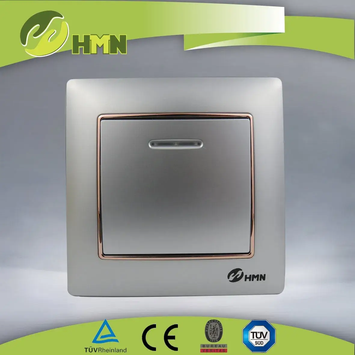 Bảng màu sắc 2 Công tắc tường bạc với đèn LED theo Tiêu chuẩn EU CE/TUV/CB