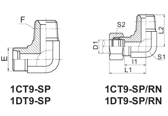 Phụ kiện ống nam BSPT dạng khuỷu FL1CT9-Sp 90° cho hệ thống thủy lực