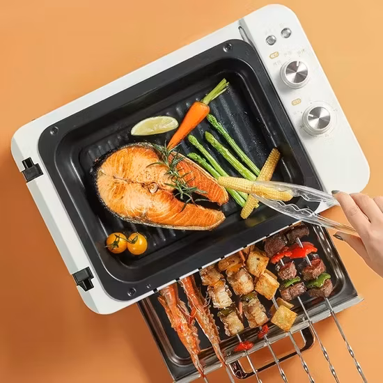Máy nướng xiên tự động với công nghệ hiện đại, sử dụng lò nướng điện không gây khói cho không gian bếp