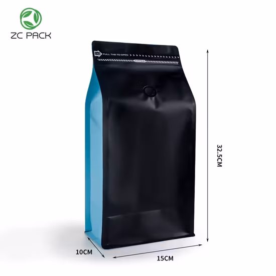 Bao bì túi đứng đáy phẳng nhựa Mylar cao cấp có khóa zip tùy chỉnh và logo riêng, bên trong là lớp nhôm, sử dụng để đóng gói thực phẩm, trà, hạt, cà phê