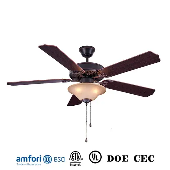 52 Quạt trần cổ điển 5 cánh có đèn LED và điều khiển từ xa cho không gian nội thất hình ảnh 1-description